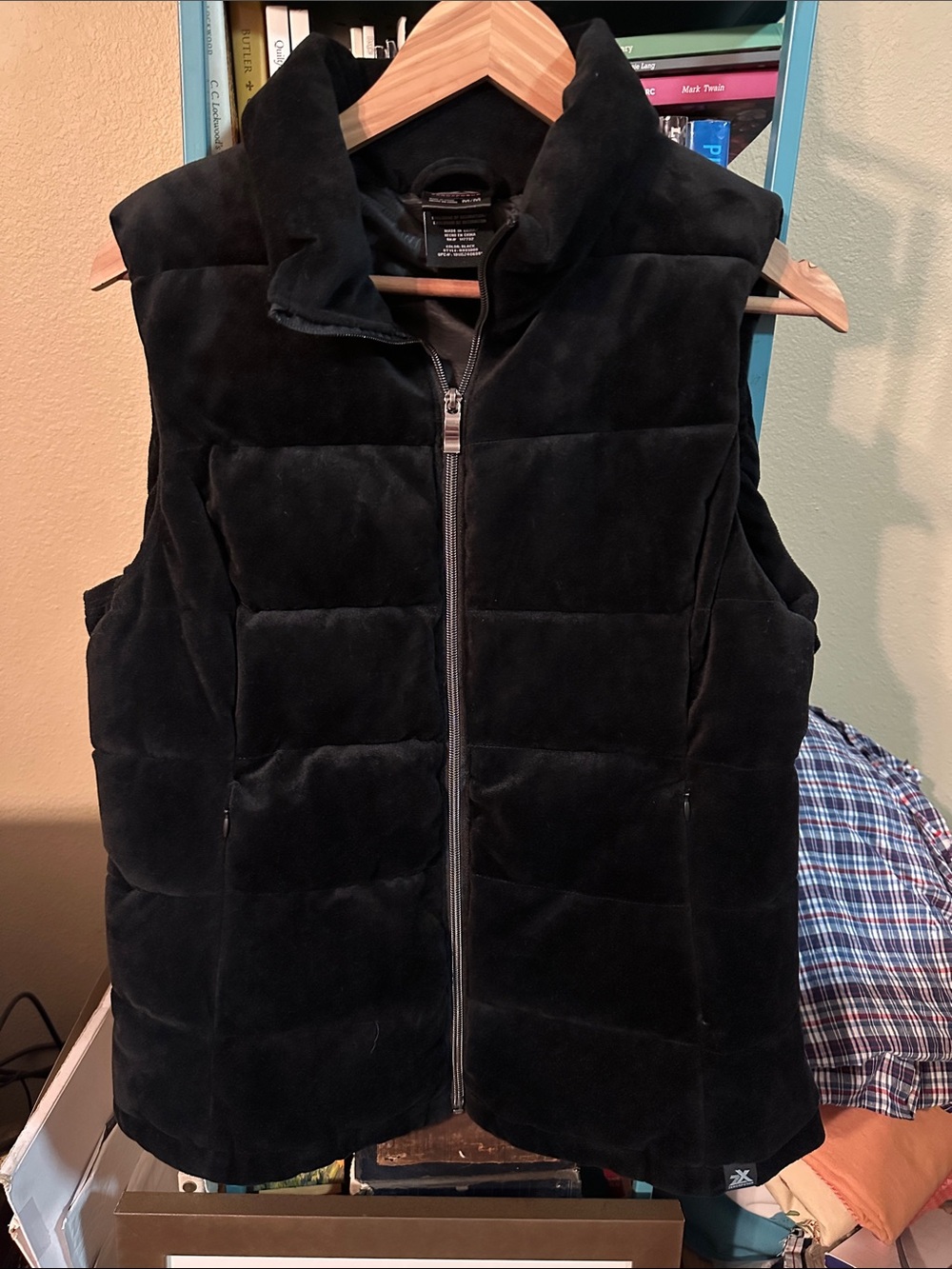 ZeroXposur Black Velour Quilted Puffer Vest with High Collar